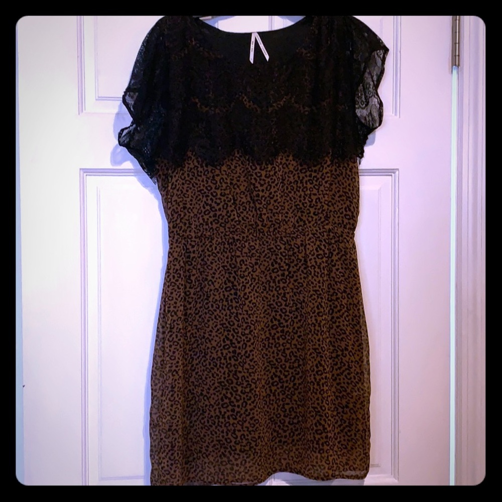 Leopard print with black lace overlay dress
